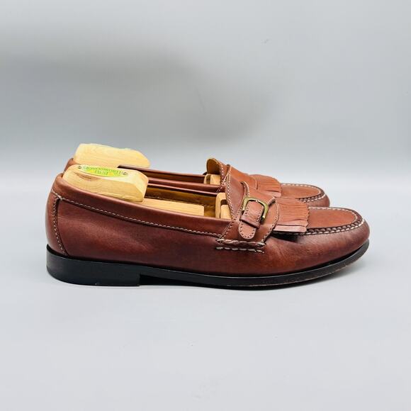 Cole Haan Shoes Mens 9 Brown Leather Kiltie Loafers Monk Strap Moc Toe Dress - Picture 1 of 12